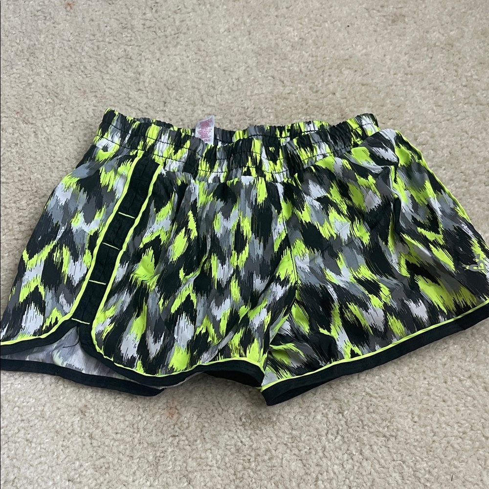 Justice Neon Green and Black Patterned Shorts